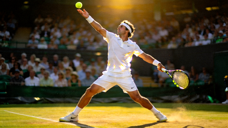 网球运动员在赛场上发球的专业动作